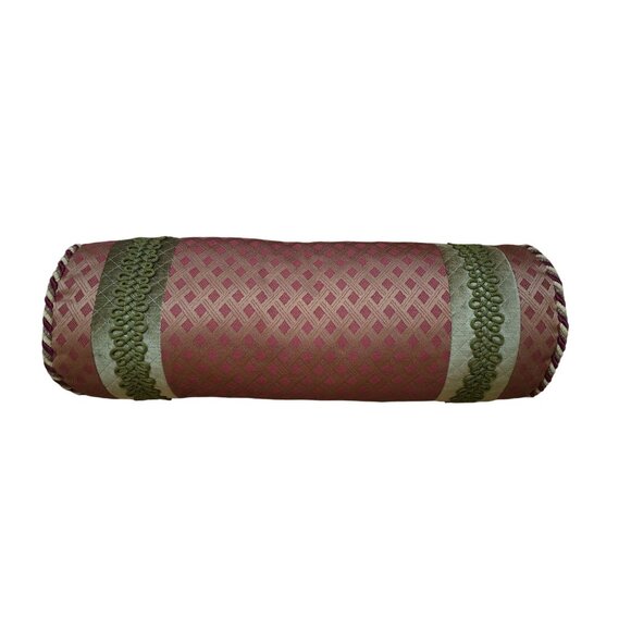 Eastern Accents Luxury Bolster Pillow Burgundy and Gold Jacquard